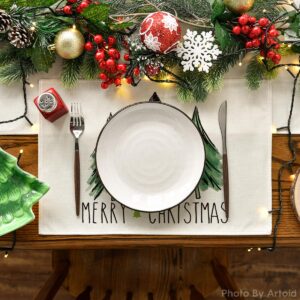 Artoid Mode Xmas Tree Merry Christmas Placemats Set of 6, 12x18 Inch Seasonal Winter Table Mats for Party Kitchen Dining Decoration