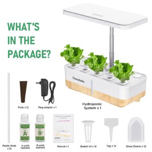 Hydroponics Growing System 12Pods, Indoor Herb Garden with LED Grow Light, Plants Germination Kit with Pump System, Automatic Timer, Adjustable Height for Home, Kitchen, Office (White)