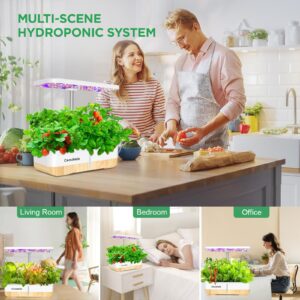 Hydroponics Growing System 12Pods, Indoor Herb Garden with LED Grow Light, Plants Germination Kit with Pump System, Automatic Timer, Adjustable Height for Home, Kitchen, Office (White)