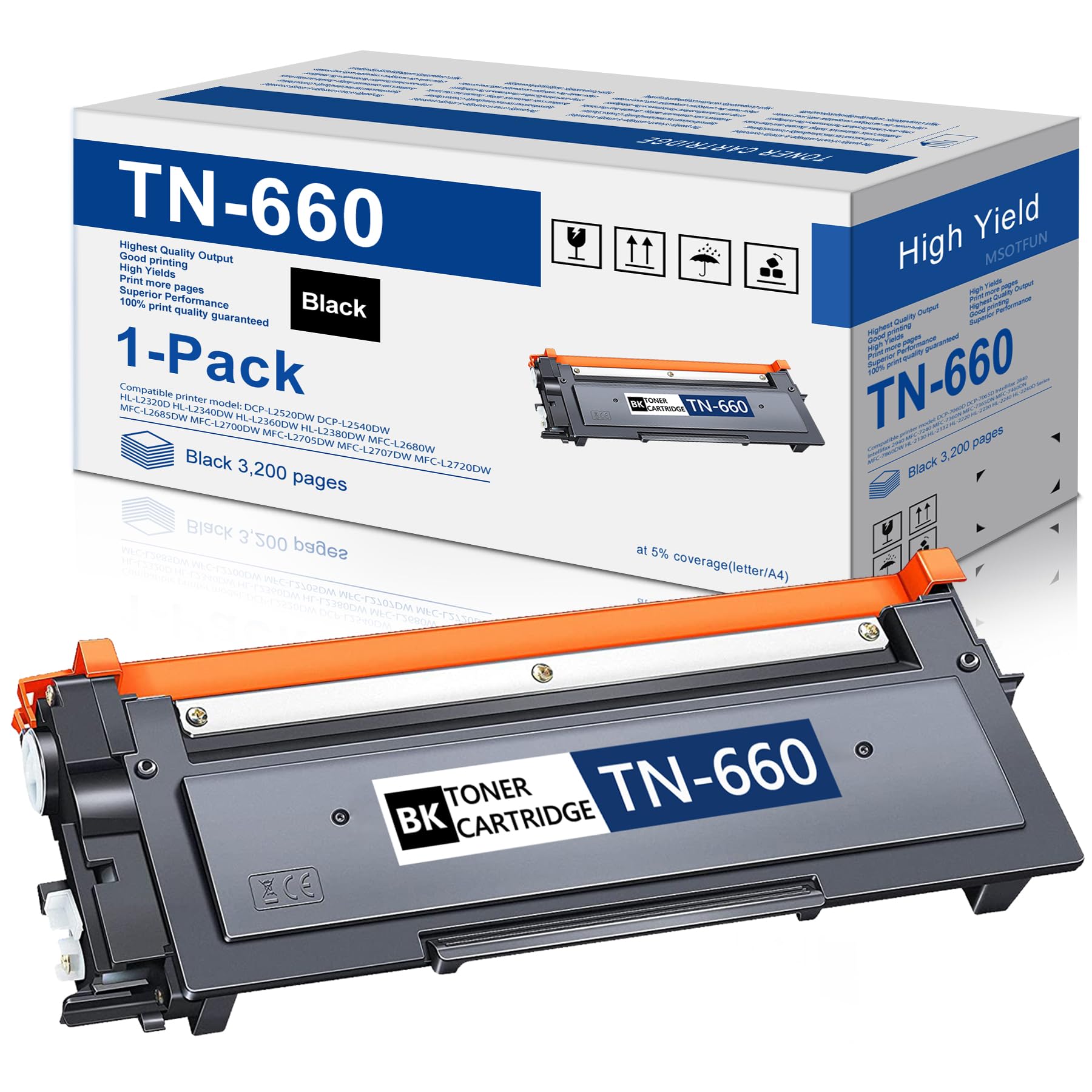 TN-660 TN 660 1 Pack Replacement for Brother High Yield TN660 Toner Cartridge, Black, Page Yield Up to 3,200 Pages, HL-L2300D HL-L2305W HL-L2340DW HL-L2360DW HL-L2320D MFC--L2740DW DCP-L2540DW Printer