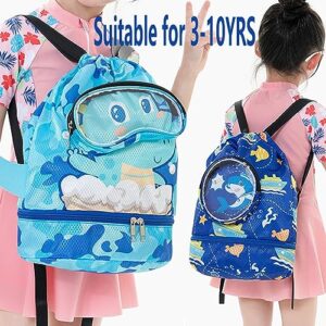 ZIXINZIYI Swim bag, Large capacity swim backpack, Cute beach bag,Dry wet separation backpack (Dinosaur)