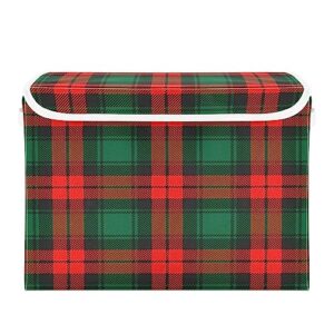 ollabaky christmas plaid larger collapsible storage bin fabric decorative storage box cube organizer container baskets with lid handles for closet organization, shelves
