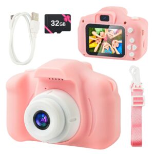 kids camera for boys and girls - bellochiddo toddler camera for kids toy gift, children camera christmas birthday gifts for age 3-8 with 32gb sd card, selfie camera recorder 1080p ips 2 inch(pink)