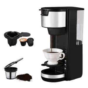single serve coffee maker for k cup & ground coffee, 6 to 14 oz brew sizes, small coffee maker with 30 oz water reservior & automatic shut-off function, adjustable drip tray