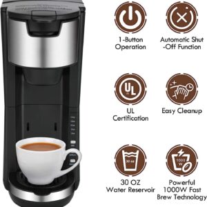 Single Serve Coffee Maker for K Cup & Ground Coffee, 6 to 14 OZ Brew Sizes, Small Coffee Maker with 30 OZ Water Reservior & Automatic Shut-Off Function, Adjustable Drip Tray