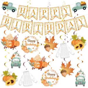 fall little pumpkin party decorations, happy birthday pumpkin banner and autumn hello fall party hanging swirls decorations, little pumpkin baby shower fall thanksgiving birthday party supplies