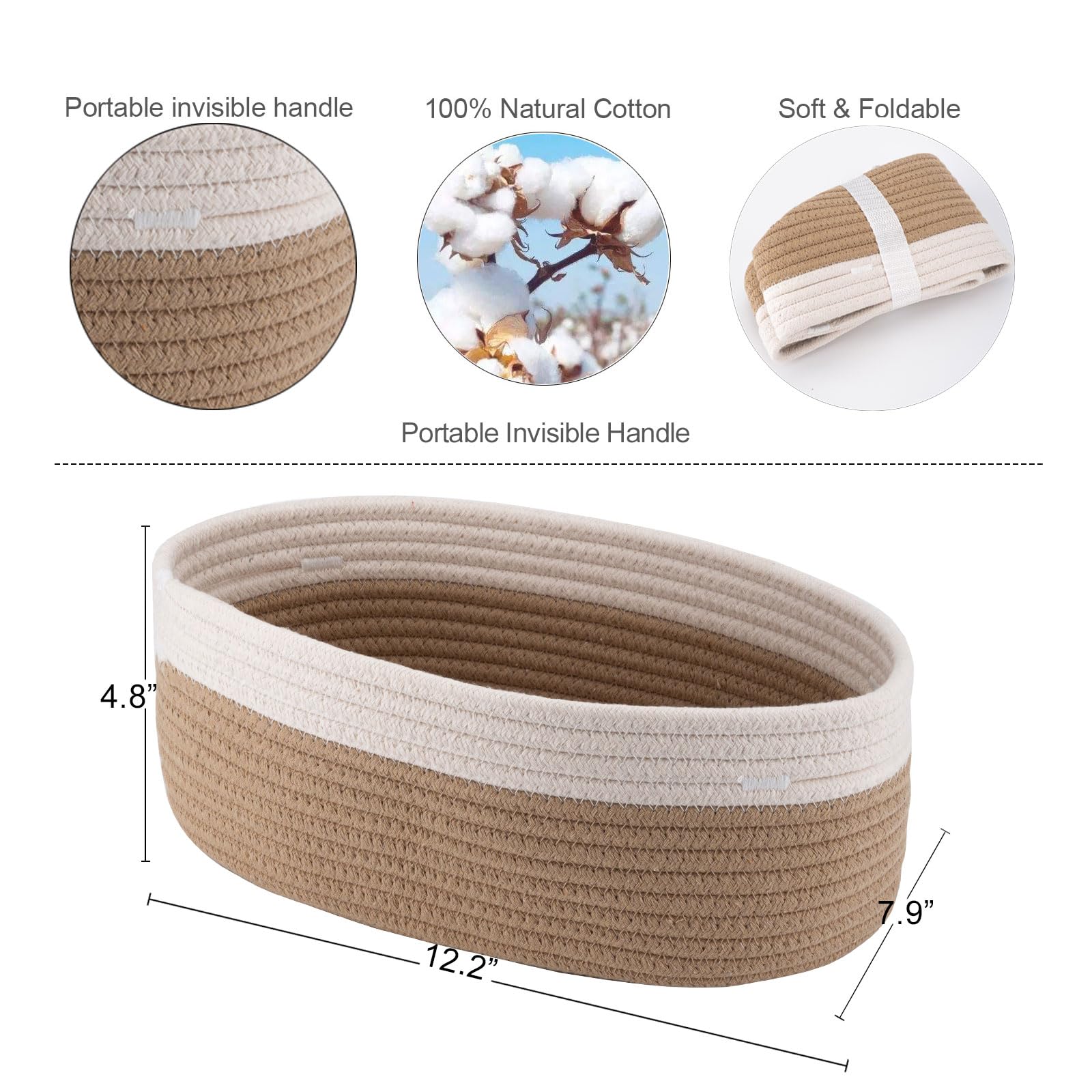 VAGRSS 3 Packs Baskets for Shelf Storage Cute Basket to Store and Organize Household Items/Woven Rope Basket for Living Room, Bedroom,Playroom Durable Small Oval-12"X 8" X 5" White&Purple