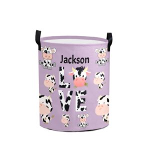 purple love cow laundry basket personalized with name laundry hamper with handle organizer storage bin bedroom decor for boys girls adults
