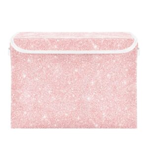 ollabaky pink glitter larger foldable storage bin fabric decorative storage box cube organizer container baskets with lid handles for closet organization, shelves