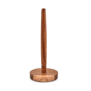 nirman acacia wood paper towel holder decorative countertop standing rolls holder for kitchen, toilet, pantry and bathroom (3" x 3" x 12")