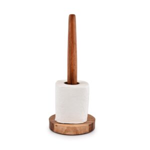 NIRMAN Acacia Wood Paper Towel Holder Decorative Countertop Standing Rolls Holder for Kitchen, Toilet, Pantry and Bathroom (3" x 3" x 12")