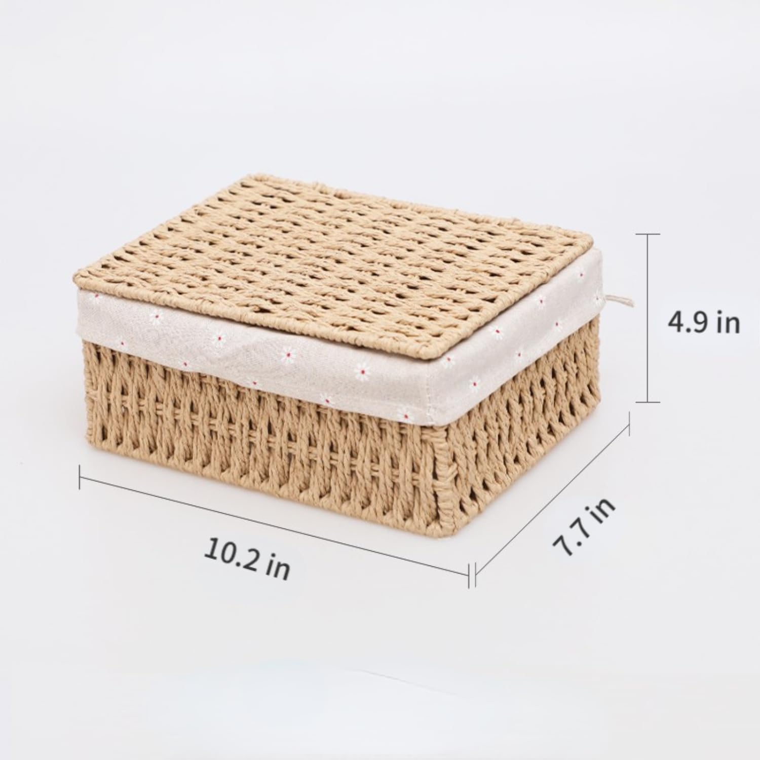 Rattanzenith Wicker Basket with Lid Paper Rope Storage Baskets for Shelves Large Storage Bin with Removable Liner Nesting Decorative Woven Basket for Makeup Closet Organizer (Large, Khaki)