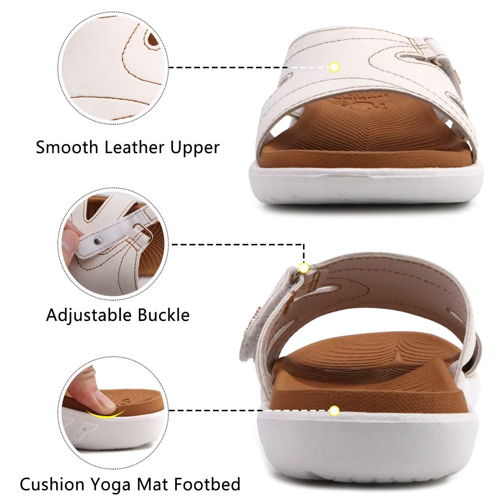 KuaiLu Womens Fashion Orthotic Slides Ladies Lightweight Athletic Sandals Slip On Thick Cushion Slippers Sandals With Comfortable Plantar Fasciitis Arch Support White Khaki 8
