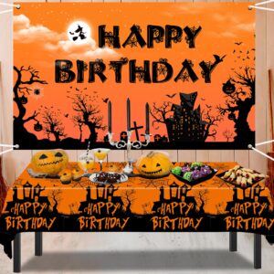 Halloween Birthday Party Decorations for Kids Adults, Halloween Themed Birthday Decorations Scary Happy Birthday Banner Balloons Tablecloth Foil Fringe Curtain, Halloween Party Supplies Indoor Outdoor