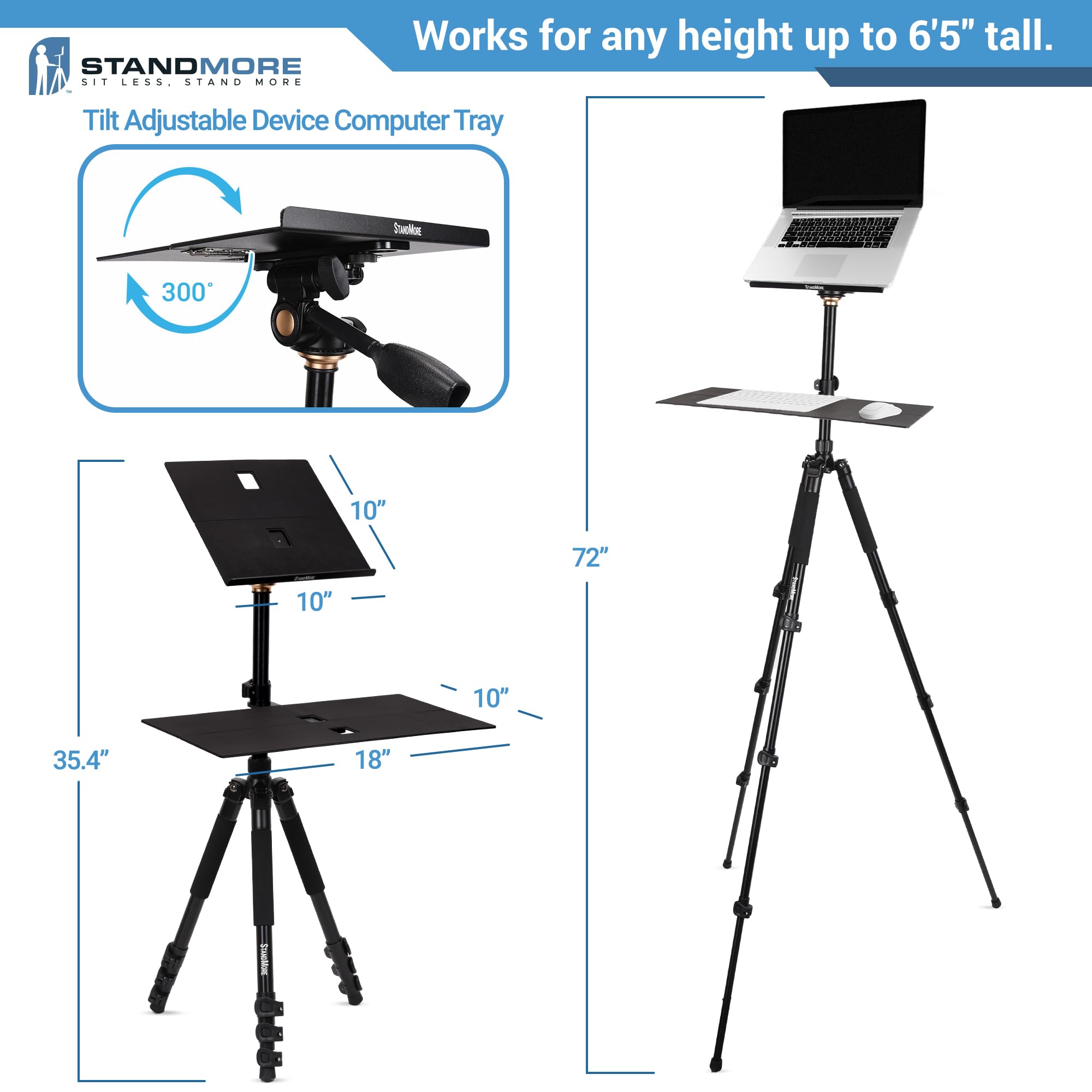 StandMore Portable Standing Desk with Keyboard Tray, Ergonomic Portable Table Height Adjustable Desk with Carrying Bag -Perfect Stand up Desk for Home Office, School - Lightweight Laptop Desk Stand