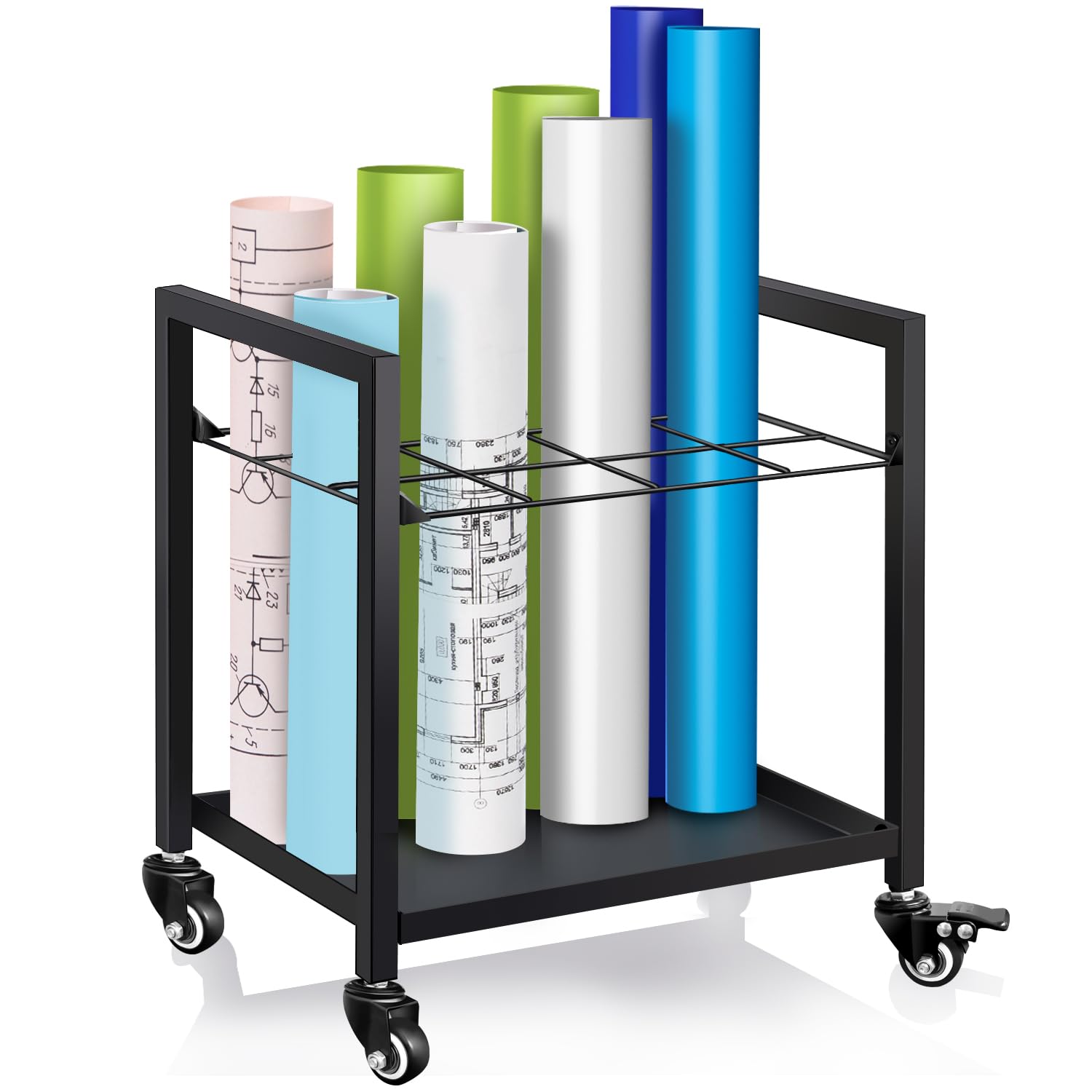 Blueprint Storage Rack Blueprint Holder with 4 Wheels 12 Slots Roll File Holder for Home Office School to Storage Blueprint - Ideal for Architects, Engineers, and Designers