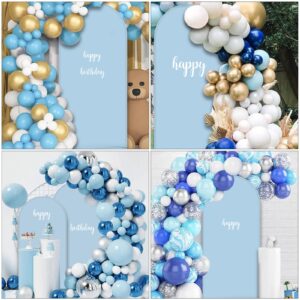 AIBIIN 2.6x6ft Blue Arch Wall Backdrop Round Top Backdrop Cover Solid Color Round Top Arch Frame Cover 2-Sided Fit Backdrop Stand for Baby Shower Gender Reveal Wedding Birthday Snowflake Party Decor