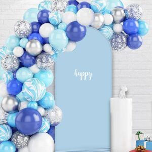 AIBIIN 2.6x6ft Blue Arch Wall Backdrop Round Top Backdrop Cover Solid Color Round Top Arch Frame Cover 2-Sided Fit Backdrop Stand for Baby Shower Gender Reveal Wedding Birthday Snowflake Party Decor