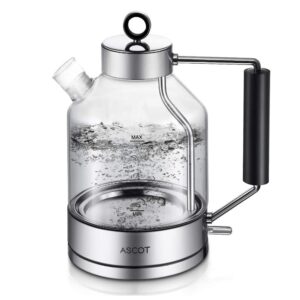 electric kettle, ascot electric tea kettle 1.5l glass electric kettle, stainless steel, bpa-free, cordless, automatic shutoff, boil-dry protection (silver)