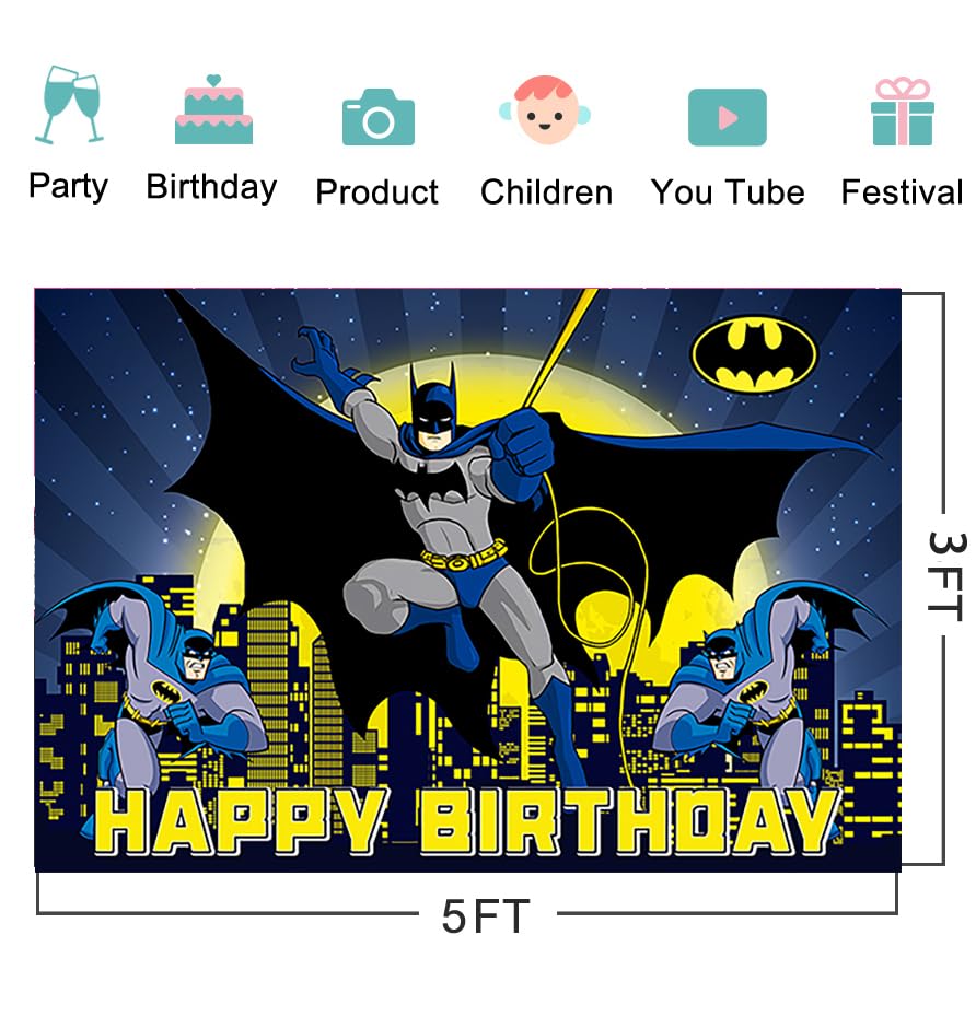 Hero Backdrop for Birthday Party Decorations Blue Background for Baby Shower Party Cake Table Decorations Supplies Superhero Theme Banner 5x3ft