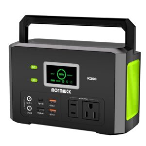 mormluck 200w portable power station, solar generator 118wh lithium battery, outdoor generators, 110v/200w ac outlet, qc 3.0, type-c, for camping, travel, family spare led flashlight.