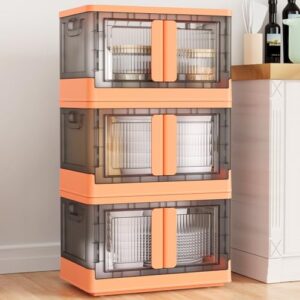 broview v6 storage bins with lids, 102 qt stackable storage bins with wheels, collapsible storage bins with doors, folding storage cabinets for closet, home office dorm organizer essential, orange