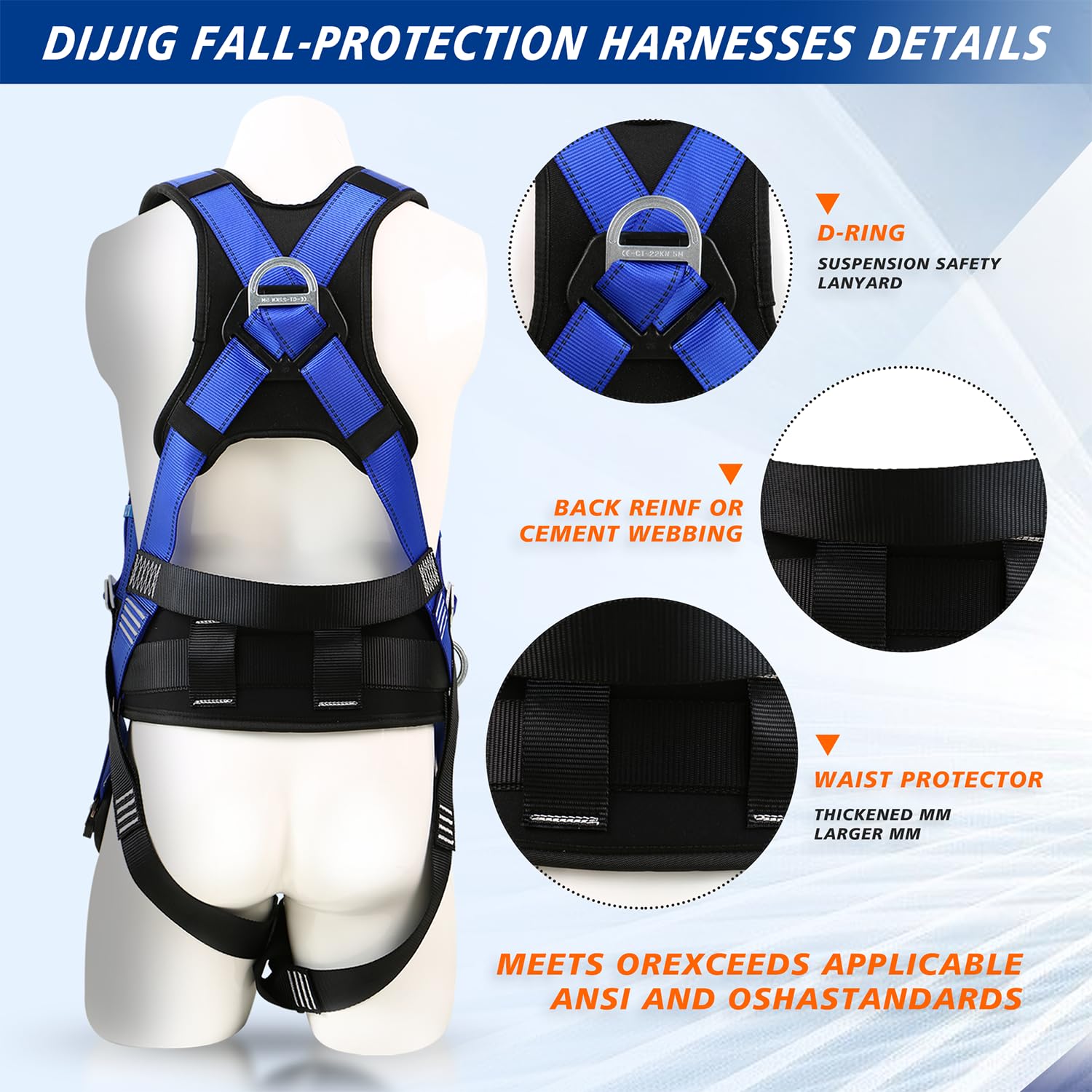 DIJJIG safety harness fall protection harness roofing harness construction harness construction harness fall protection safety harness lanyard arnes de seguridad para construccion ANSI/ASSP Compliant