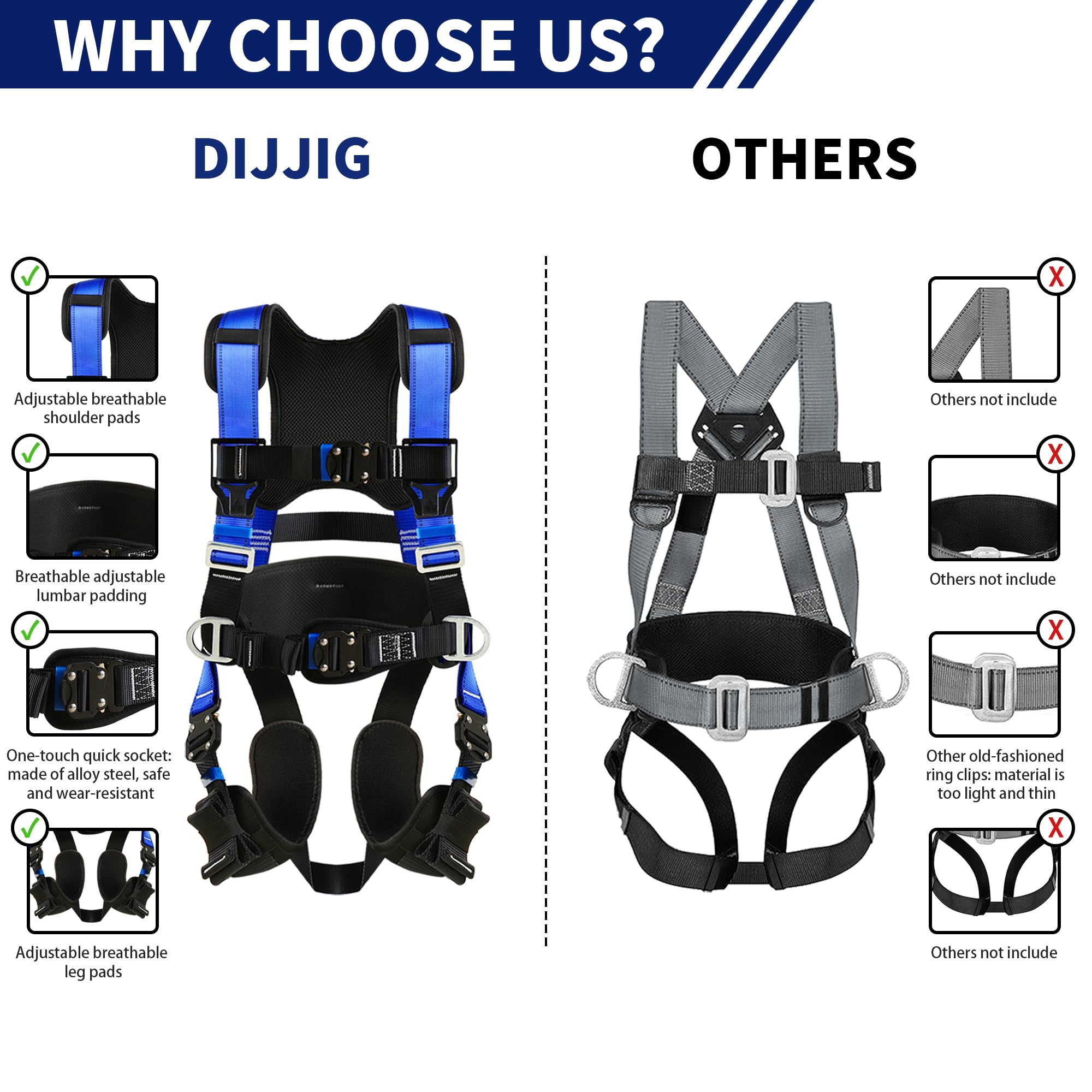 DIJJIG safety harness fall protection harness roofing harness construction harness construction harness fall protection safety harness lanyard arnes de seguridad para construccion ANSI/ASSP Compliant