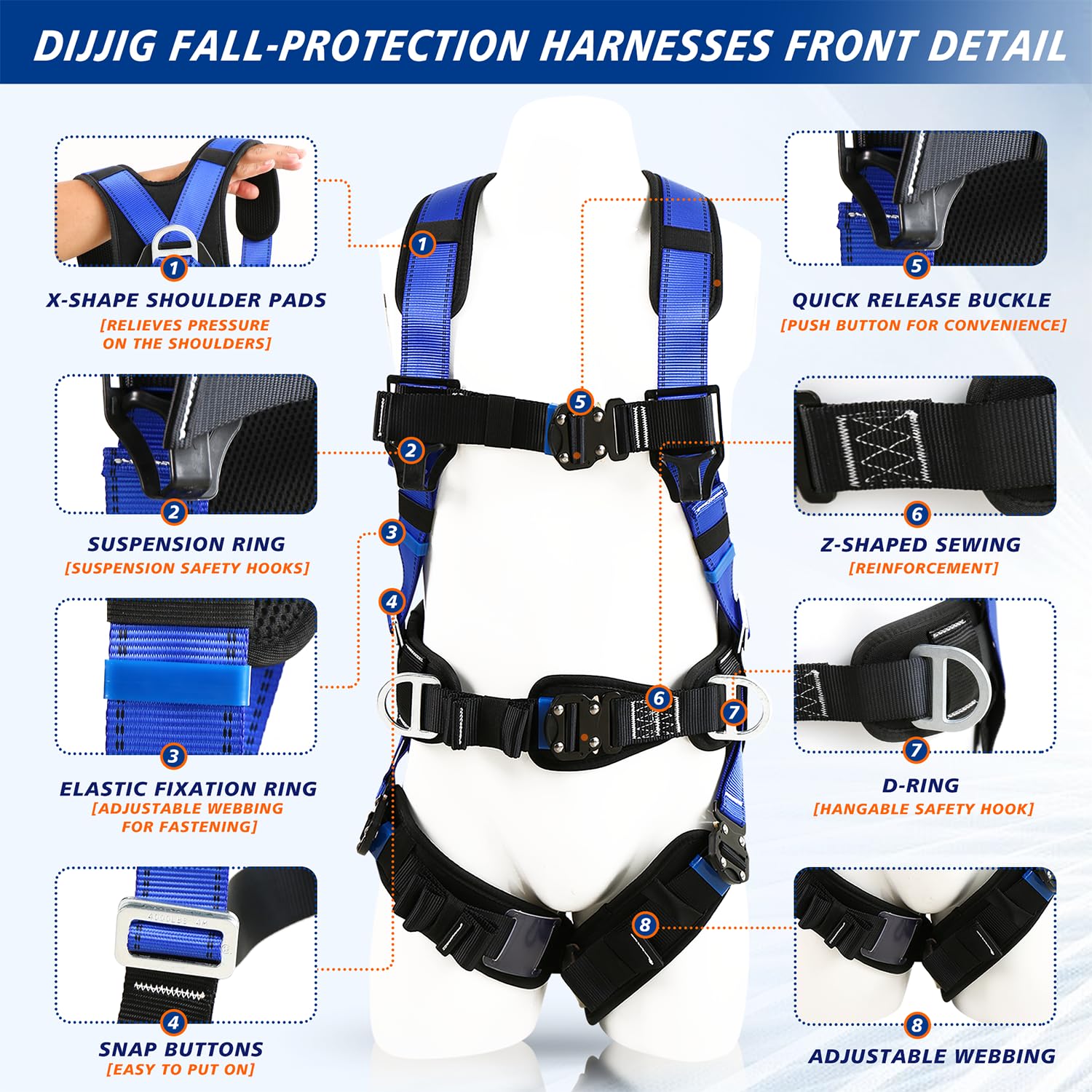 DIJJIG safety harness fall protection harness roofing harness construction harness construction harness fall protection safety harness lanyard arnes de seguridad para construccion ANSI/ASSP Compliant