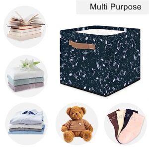 cfpolar Music Notes Theme Cube Storage Bins 13 In, 1 Pack Foldable Storage Organizer Collapsible Fabric Storage Basket, Cube Gift Basket with Dual Leather Handles for Clothes Toys