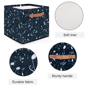 cfpolar Music Notes Theme Cube Storage Bins 13 In, 1 Pack Foldable Storage Organizer Collapsible Fabric Storage Basket, Cube Gift Basket with Dual Leather Handles for Clothes Toys