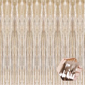 3 pack champagne gold foil fringe curtain backdrop, 3.28ft x 8.2ft metallic tinsel foil fringe streamer curtains for photo booth, valentine's day， wedding, birthday, new year party decorations