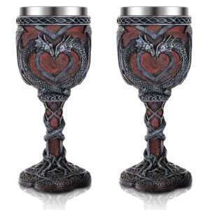 jinei 2 pcs medieval dragon wine goblet valentines dragons wine chalice 7 oz resin dragon cup gothic wine glass romantic stainless steel drinking cup for wedding girlfriend wife presents(classic)