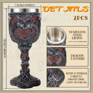 Jinei 2 Pcs Medieval Dragon Wine Goblet Valentines Dragons Wine Chalice 7 oz Resin Dragon Cup Gothic Wine Glass Romantic Stainless Steel Drinking Cup for Wedding Girlfriend Wife Presents(Classic)