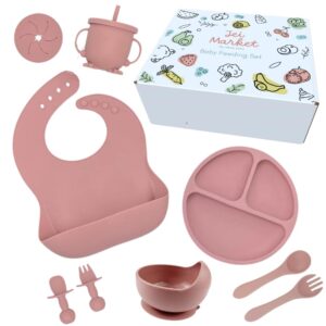 baby feeding set 10 piece | baby led weaning utensils set includes suction bowl and plate, baby spoon and fork, sippy cup with straw and lid | baby feeding supplies set