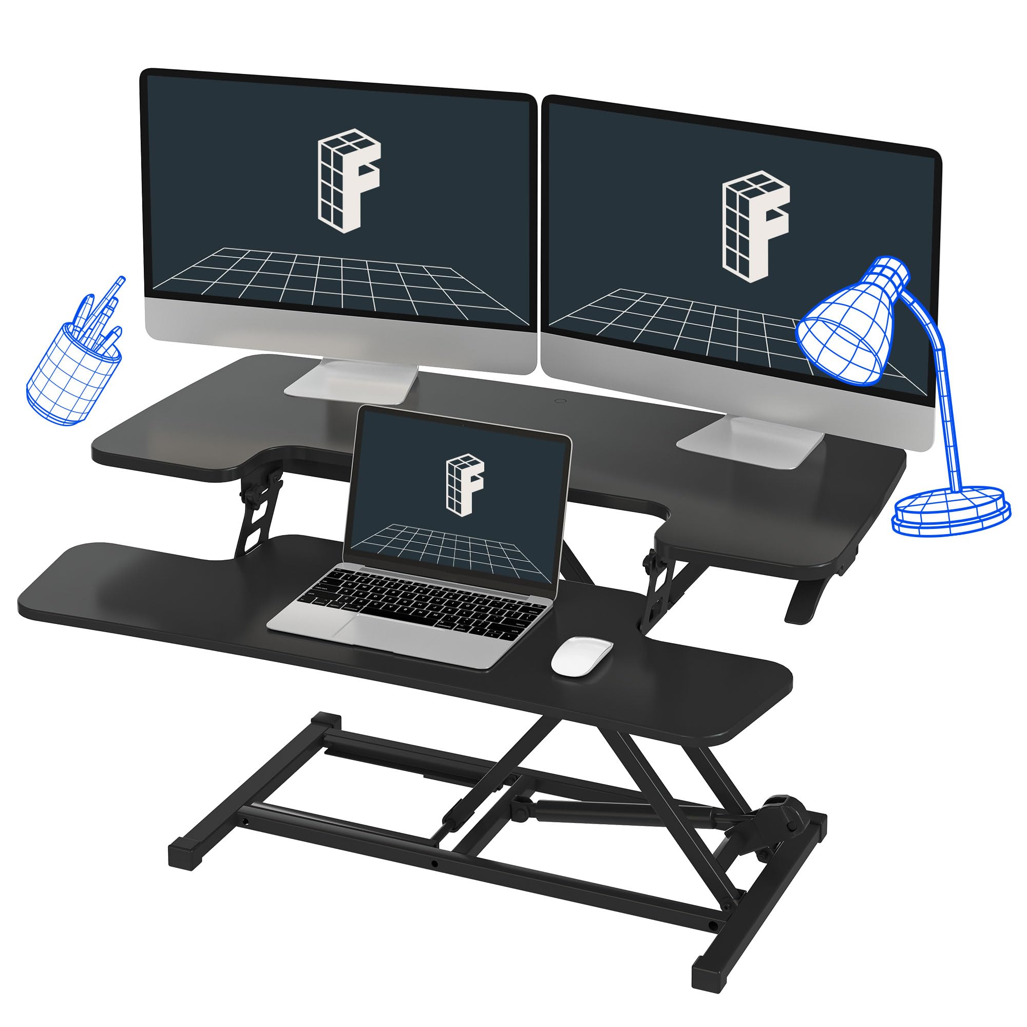 FLEXISPOT 35in Standing Desk Converter Height Adjustable Sit to Stand up Desk Riser Computer Workstation with Keyboard Tray Wide 2-Tier Desktop Black