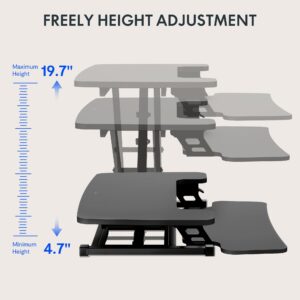 FLEXISPOT 35in Standing Desk Converter Height Adjustable Sit to Stand up Desk Riser Computer Workstation with Keyboard Tray Wide 2-Tier Desktop Black