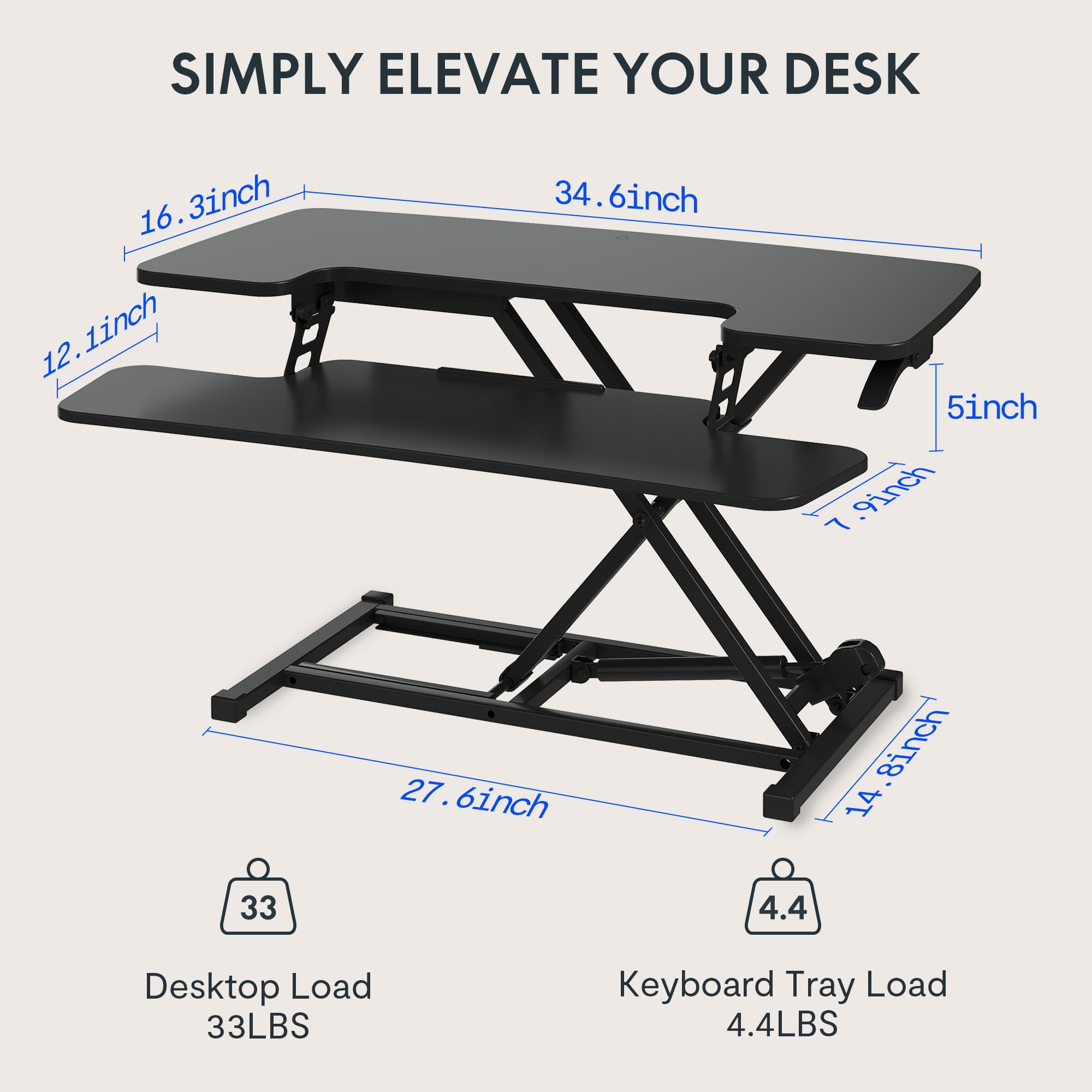 FLEXISPOT 35in Standing Desk Converter Height Adjustable Sit to Stand up Desk Riser Computer Workstation with Keyboard Tray Wide 2-Tier Desktop Black