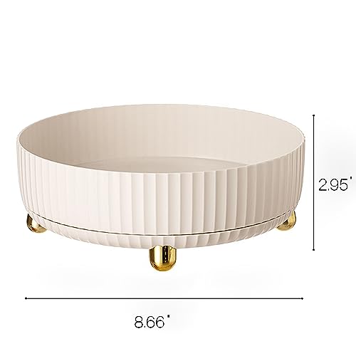 360° Rotating Storage Tray Bathroom Vanity Organizer Round Turntable Makeup Organizer, High Capacity Perfume Lazy Susan Desk Organizer for Dresser Countertop Cosmetic (Small, White)