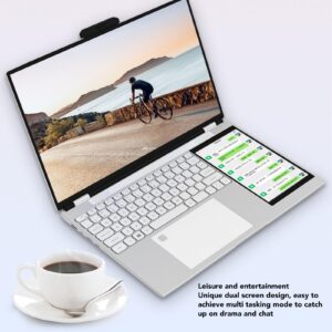 Win 11 Double Screen Laptop, 15.6in + 7in IPS Screen HD Notebook with Fingerprint Unlock, 16GB Running Memory, Handwriting Touch, Backlight Keyboard, 180° Opening and Closing (16GB+1TB US Plug)