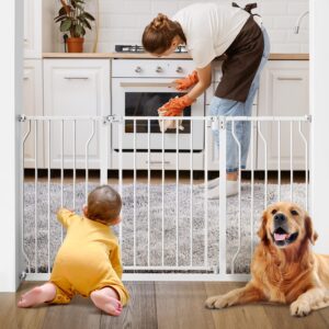 ciays 29.5” to 57.1” baby gate for stairs doorways and house, 30” height extra wide auto-close safety dog gate for pets with secure alarm, pressure mounted, white