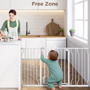 Ciays 29.5” to 57.1” Baby Gate for Stairs Doorways and House, 30” Height Extra Wide Auto-Close Safety Dog Gate for Pets with Secure Alarm, Pressure Mounted, White