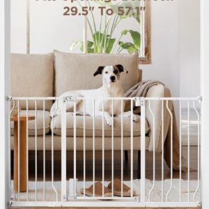 Ciays 29.5” to 57.1” Baby Gate for Stairs Doorways and House, 30” Height Extra Wide Auto-Close Safety Dog Gate for Pets with Secure Alarm, Pressure Mounted, White