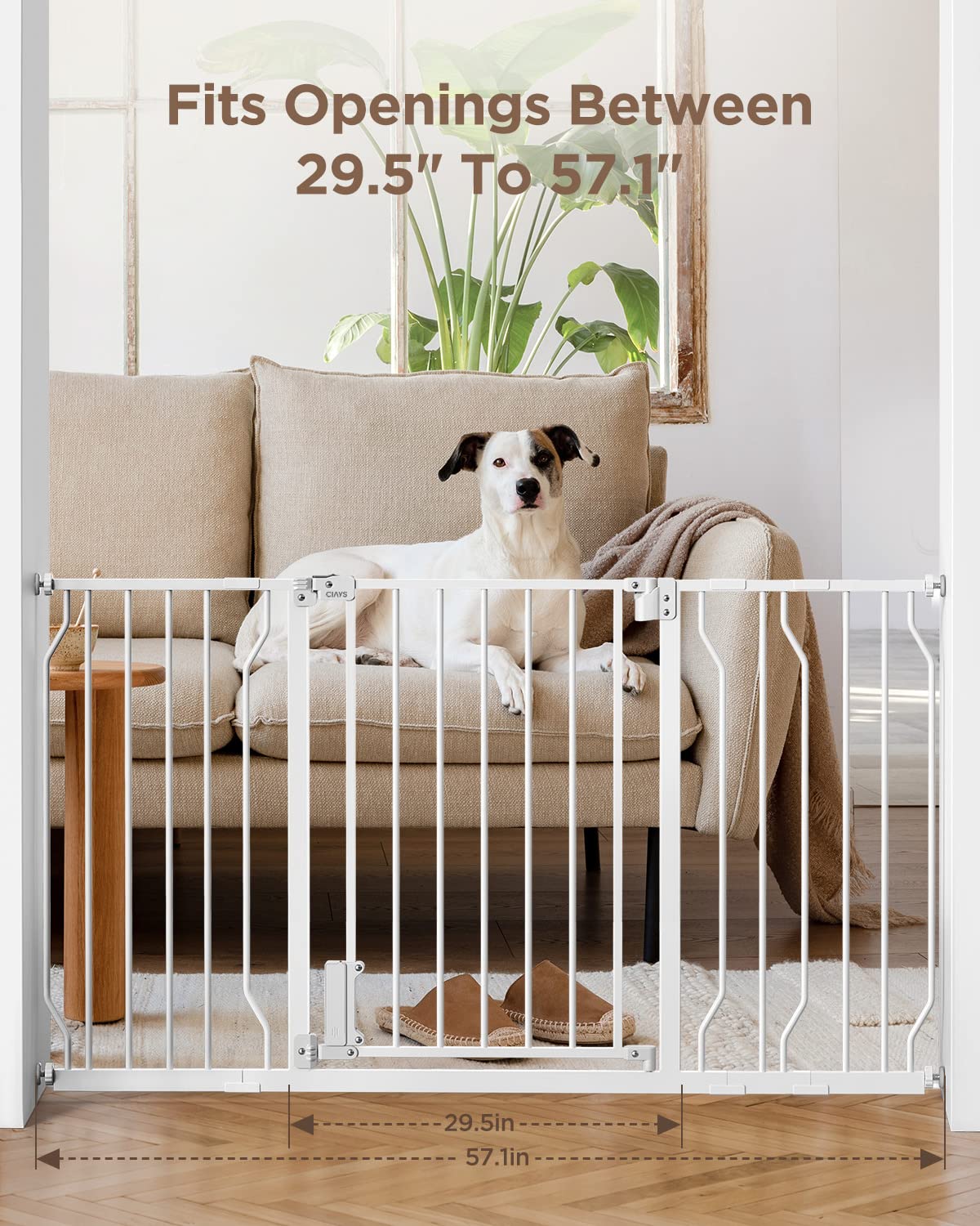 Ciays 29.5” to 57.1” Baby Gate for Stairs Doorways and House, 30” Height Extra Wide Auto-Close Safety Dog Gate for Pets with Secure Alarm, Pressure Mounted, White