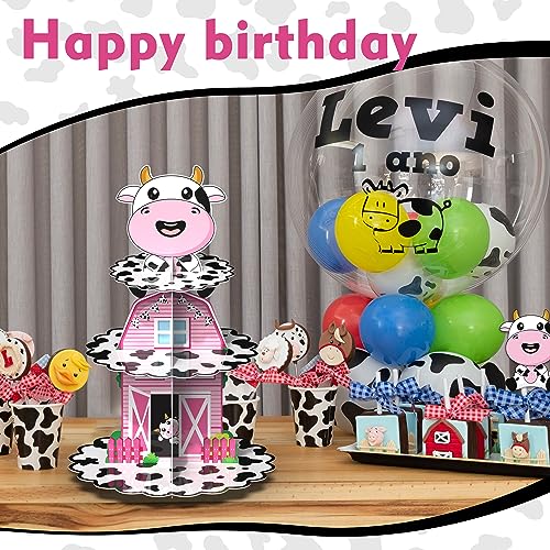 Farm Cow Print Cupcake Stand 3 Tier Farm Theme Animal Cup Cake Holder Cow Themed Party Decorations for Baby Shower Birthday Party Supplies