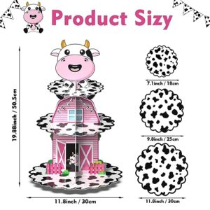 Farm Cow Print Cupcake Stand 3 Tier Farm Theme Animal Cup Cake Holder Cow Themed Party Decorations for Baby Shower Birthday Party Supplies