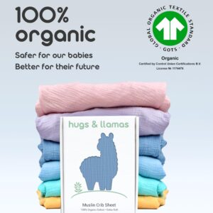 hugs & llamas | 100% Organic Cotton Muslin Fitted Crib Sheet | Premium Baby Crib Sheets for Boys & Girls Crib Fitted Sheet | Organic Crib Sheets Girl & Boy Crib Sheets Neutral | Crib Mattress Sheet