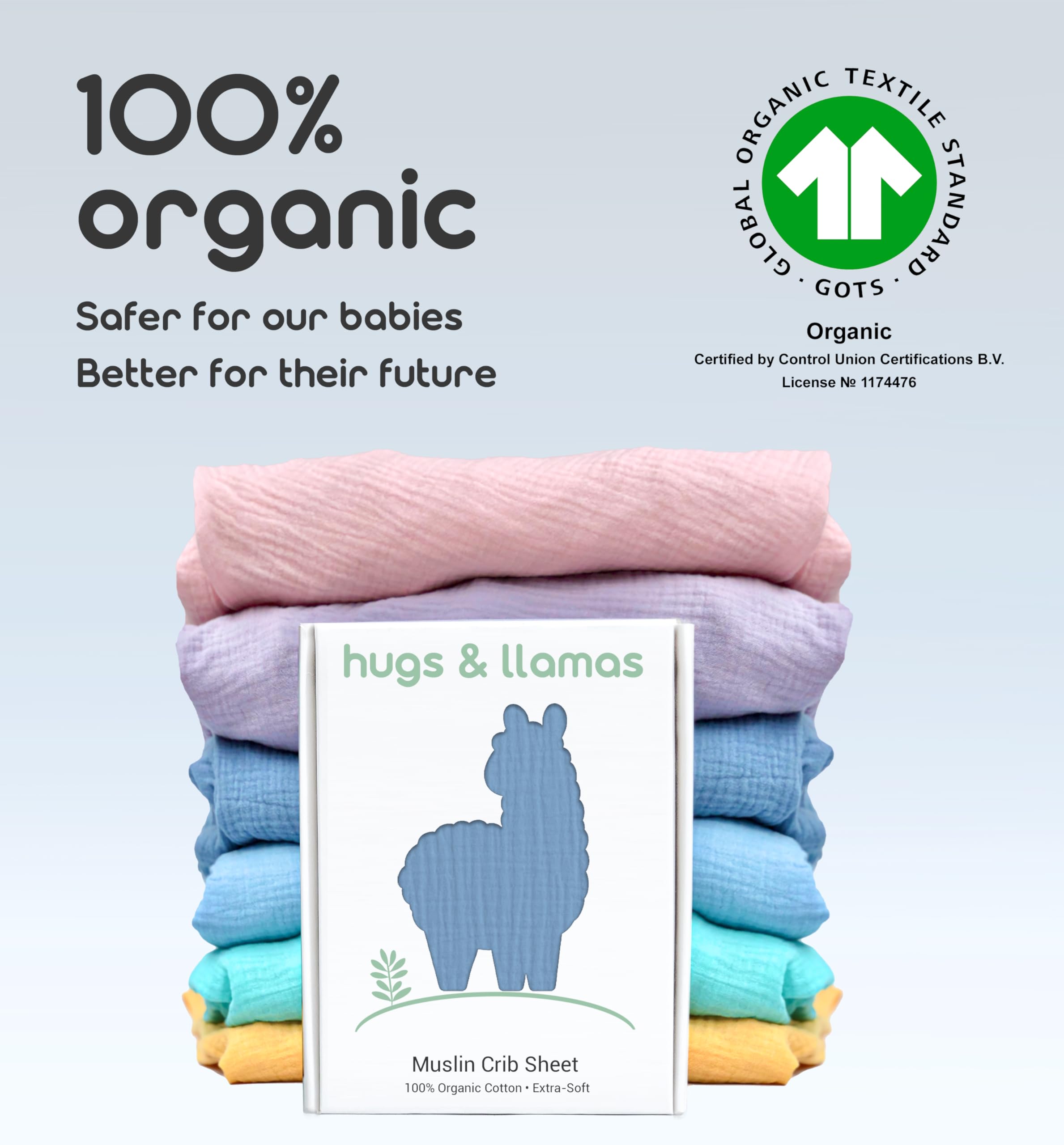 hugs & llamas | 100% Organic Cotton Muslin Fitted Crib Sheet | Premium Baby Crib Sheets for Boys & Girls Crib Fitted Sheet | Organic Crib Sheets Girl & Boy Crib Sheets Neutral | Crib Mattress Sheet