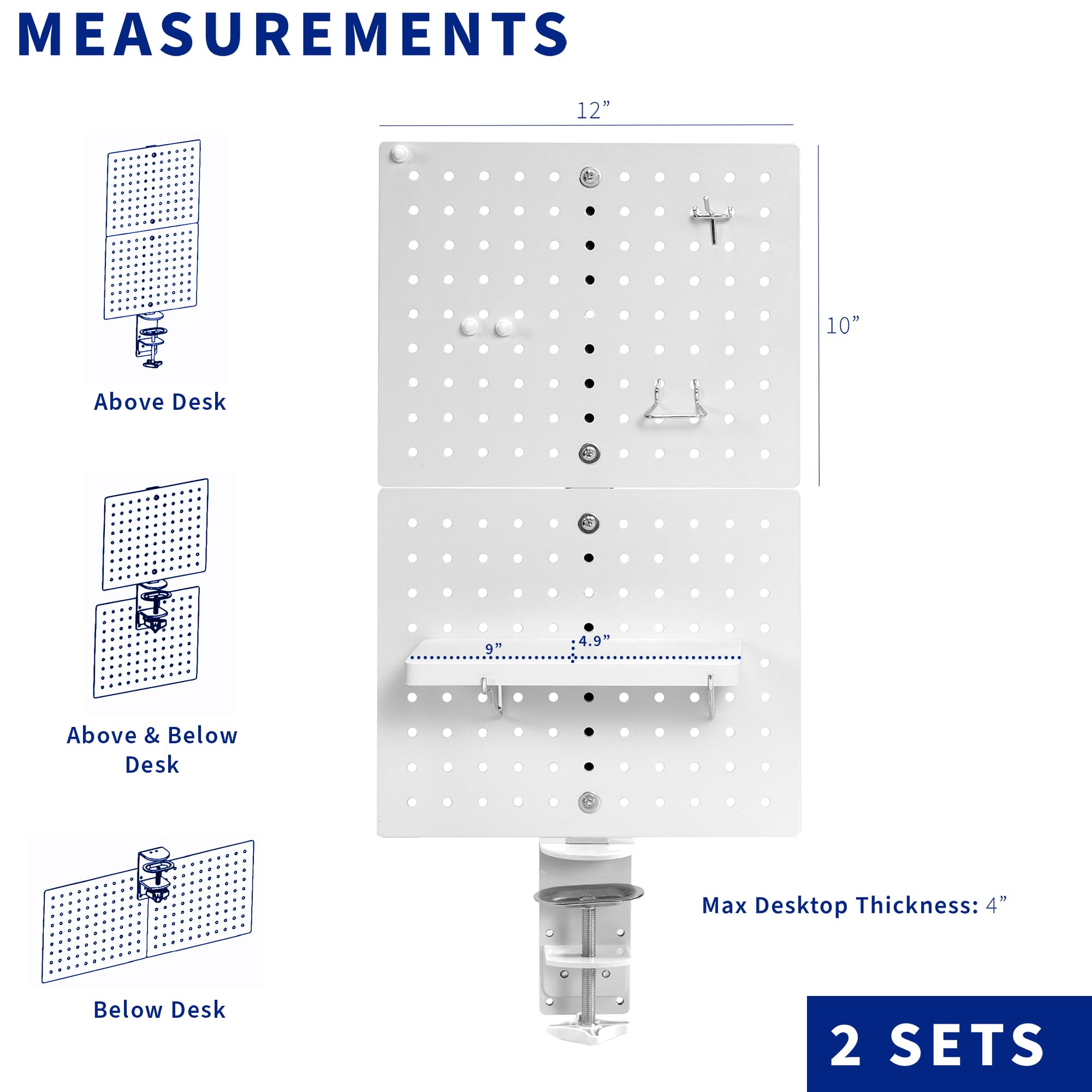 VIVO Steel Clamp-on Desk Pegboard, 24 x 20 inch Privacy Panel, Magnetic Peg Board, Office Accessory Organizer, Above or Under Desk Placement, White, PP-DK24W