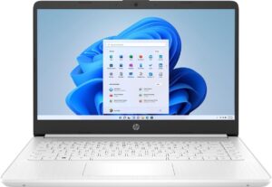 hp 2023 14-inch hd laptop, intel celeron n4020, 4gb ram, 64 gb storage, windows 11 home, thin & portable, 4k graphics, one year of microsoft 365, snowflake white